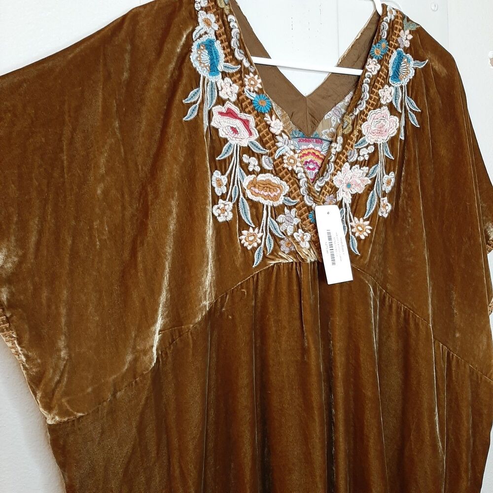 NEW Johnny Was Serafina Kaftan Dress Brown / Yellow Women M Embroidery Velvet - Picture 8 of 16